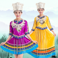 新款苗族服装女装少数民族竹竿舞侗族土家族壮族彝族演出舞蹈服装