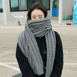 韩版毛线围巾女冬季加厚保暖长款学生情侣纯色围脖男