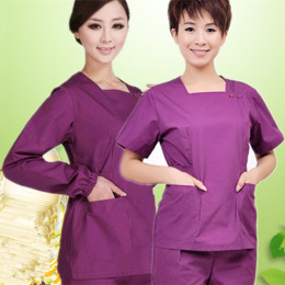 紫色夏装洗手衣 紫色短袖方领子洗手衣 护士服套装长袖紫色洗手衣