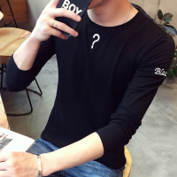 新款大码长袖创意个性纯色印花圆领韩版修身打底衫青年学生 T恤男