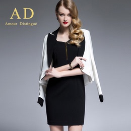 AD秋季职业装套装时尚修身高端黑色气质ol连衣裙小西装外套两件套