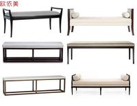 新中式床尾凳实木换鞋凳会所家具方凳卧室简约沙发凳布艺长凳